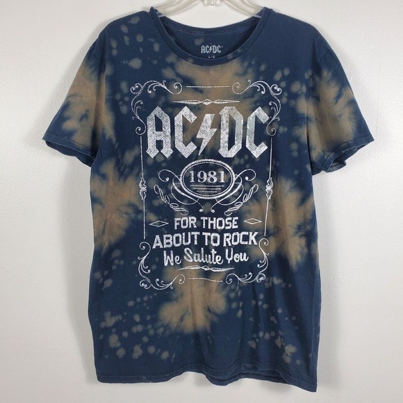 AC/DC Other - AC DC Mens Tie Dye For Those About to Rock Graphic Band Tee Brown Black Sz L